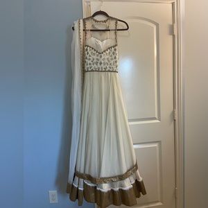 Indian Pakistani wedding party ethnic anarkali long kurta white and gold